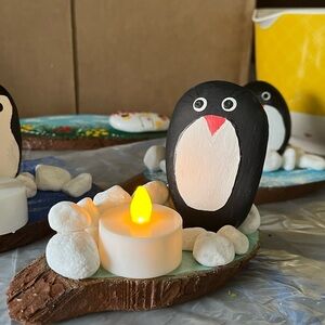 Penguin Rock Art with LED Candle